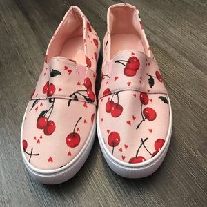 Cherry Print Canvas Slip On Sneakers